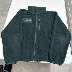 Vintage LL Bean Mens Full Zip Fleece Jacket Forest Green Mountain Patch Large L